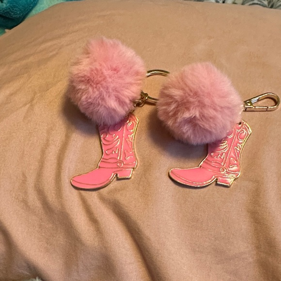 Pink Boot Keychain or Bag charm with ith Pom Pom - Picture 1 of 1